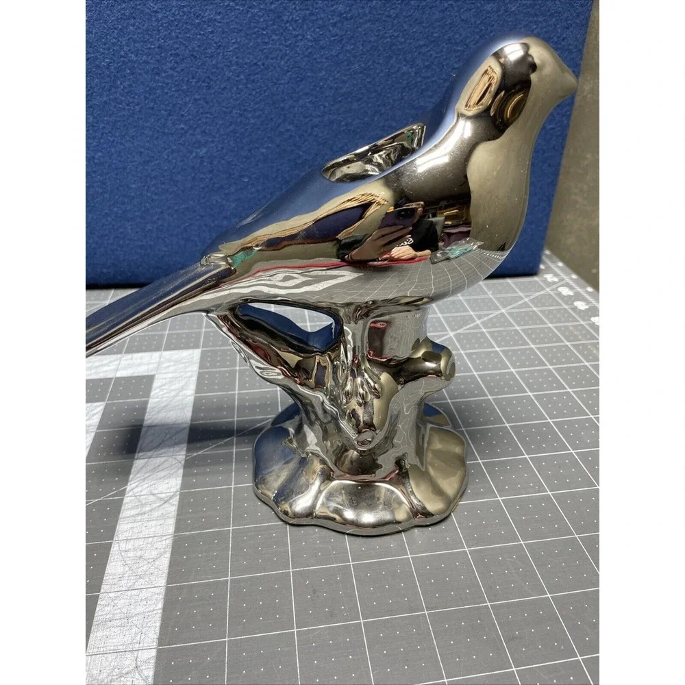 Bird Pair Ceramic Chrome Silver Mirror Finish Figurine Home Decor Style Lot Of 2
